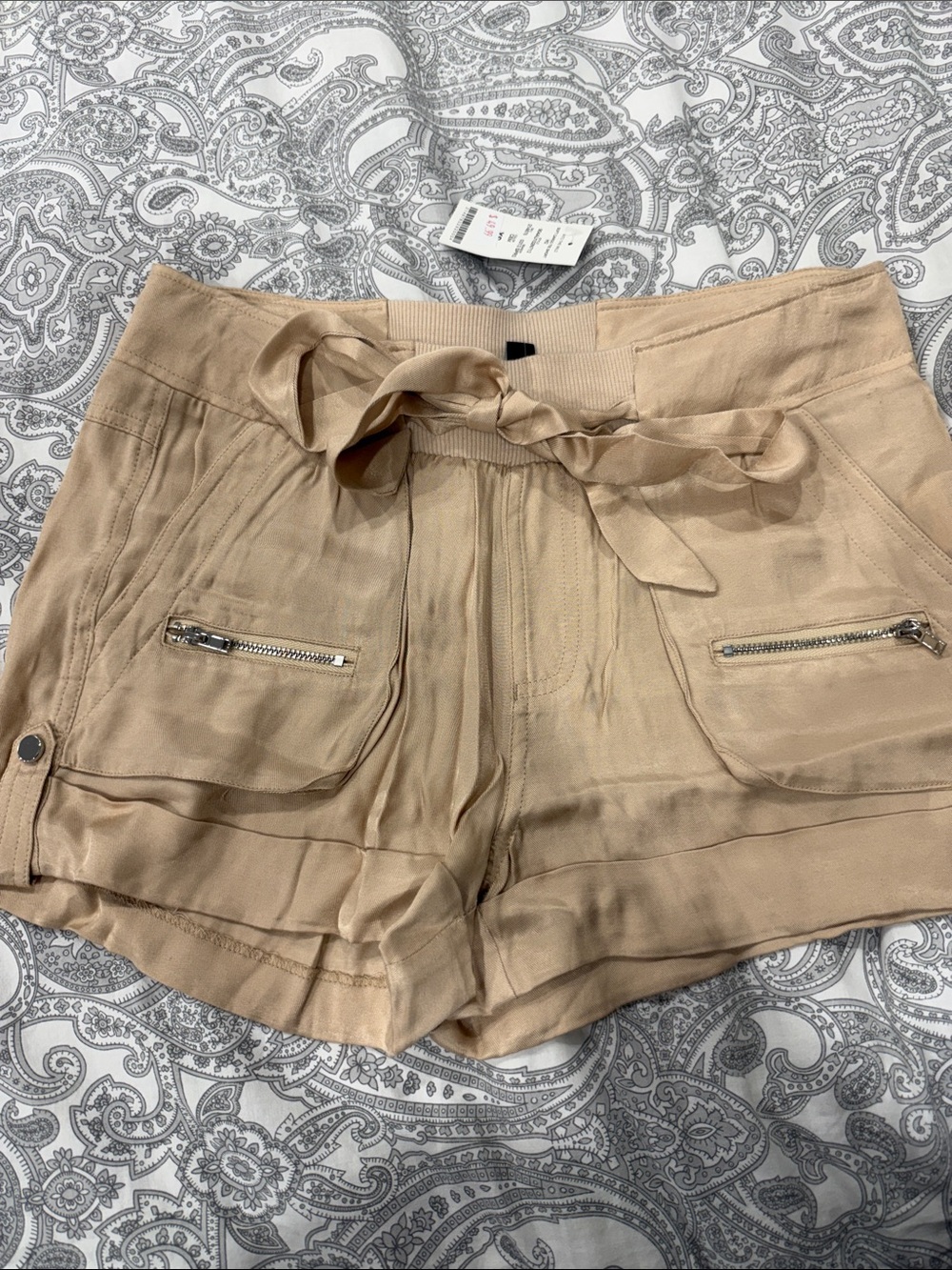 bebe Tan Tie-Front Utility Shorts